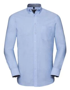 Russell Collection Mens Long Sleeve Tailored Washed Oxford Shirt