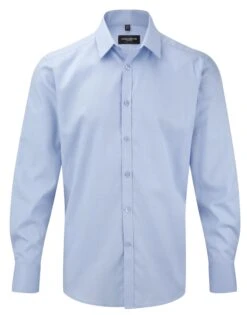 Russell Collection Mens Long Sleeve Tailored Herringbone Shirt