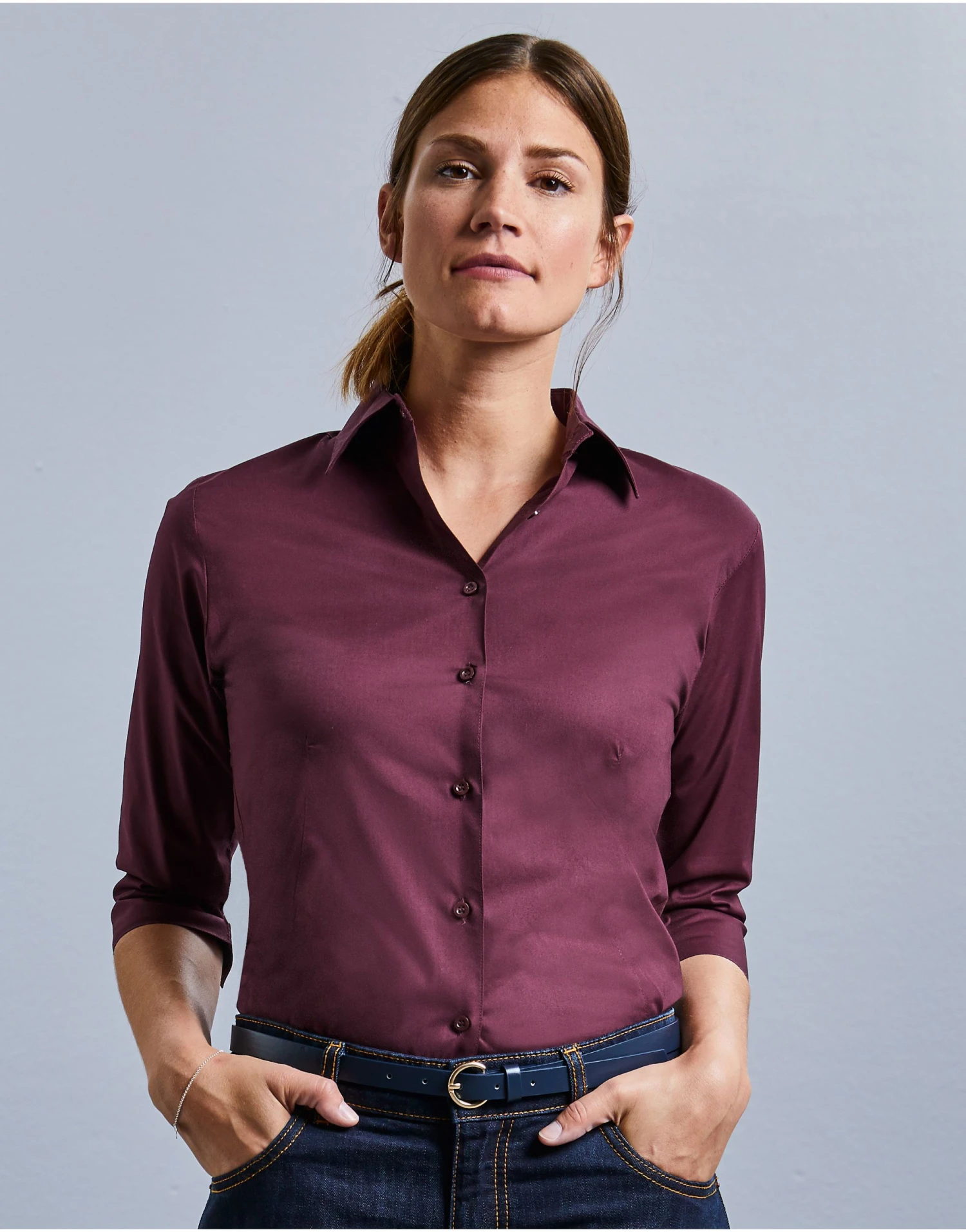 Russell Collection Ladies' 3/4 Sleeve Fitted Stretch Shirt 3 Russell Collection Ladies' 3/4 Sleeve Fitted Stretch Shirt - Image 3