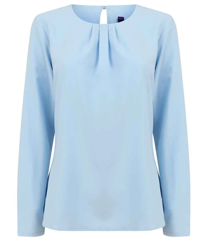 Henbury Ladies Pleat Front Long Sleeve Blouse 2 Henbury Ladies Pleat Front Long Sleeve Blouse - Image 2