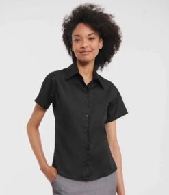 Russell Collection Ladies' Short Sleeve Tailored Ultimate Non-Iron Shirt -Outlet Elite Togs Store 699f09b7f2200005440e91c4fc340b930510ab69ae6a9c11d0cae1a8de775334