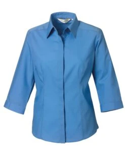 Russell Collection Ladies' 3/4 Sleeve Fitted Polycotton Poplin Shirt -Outlet Elite Togs Store 718b3906868d9c06c359add49e079af0d205478d32ab42366636e192cc949a02