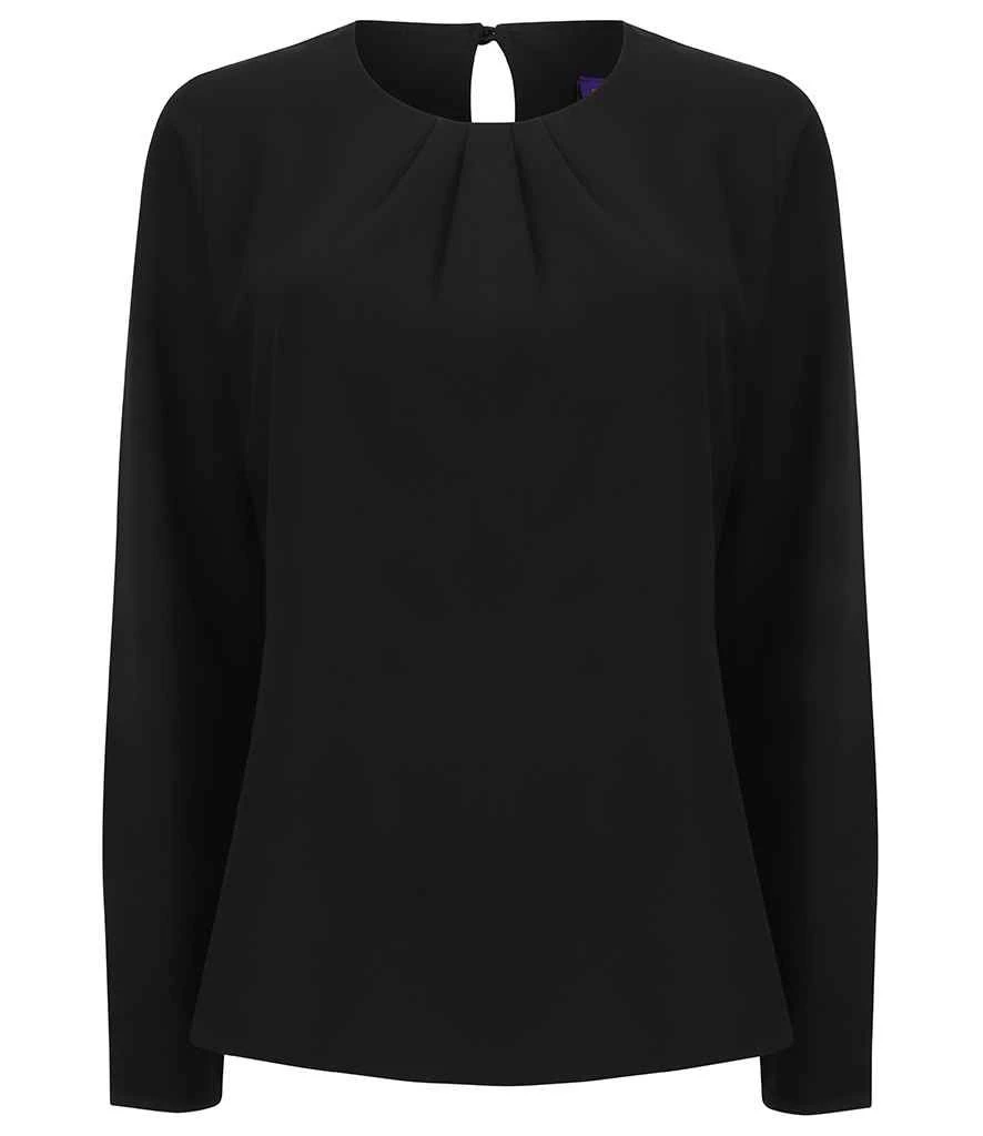 Henbury Ladies Pleat Front Long Sleeve Blouse 1 Henbury Ladies Pleat Front Long Sleeve Blouse