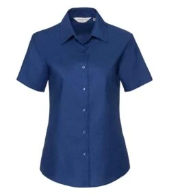 Russell Collection Ladies' Short Sleeve Tailored Oxford Shirt -Outlet Elite Togs Store 95da1a01b0dbb519baa3461f79cd69741e788be0eb857a35c5b89232461d4e09