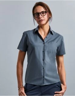 Russell Collection Ladies' Short Sleeve Classic Polycotton Poplin Shirt 16 Russell Collection Ladies' Short Sleeve Classic Polycotton Poplin Shirt -Outlet Elite Togs Store 9ae16f298d71c547941c223f16b14fcbcc0bb40a68ec0c1d34dcb116c5150854