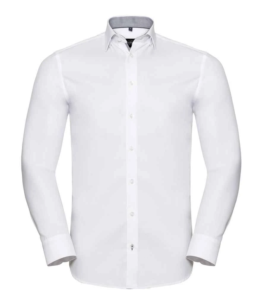 Russell Collection Long Sleeve Contrast Herringbone Shirt 1 Russell Collection Long Sleeve Contrast Herringbone Shirt