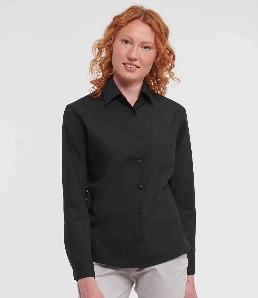 Russell Collection Ladies' Long Sleeve Classic Pure Cotton Poplin Shirt 4 Russell Collection Ladies' Long Sleeve Classic Pure Cotton Poplin Shirt - Image 4