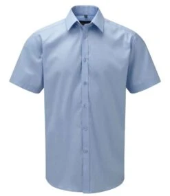 Russell Collection Mens Short Sleeve Tailored Herringbone Shirt