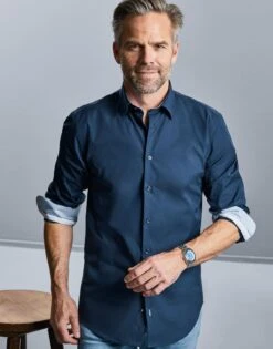 Russell Collection Mens Long Sleeve Tailored Contrast Ultimate Stretch Shirt  -Outlet Elite Togs Store b4440c13a303d6335c168de8ba4e250ac2bd0d07384641353f79d1600be57264