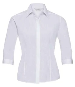 Russell Collection Ladies' 3/4 Sleeve Fitted Polycotton Poplin Shirt -Outlet Elite Togs Store bab2eff23bd610654f18adf154e691825ea5908fbec68443b594b430b31a5524