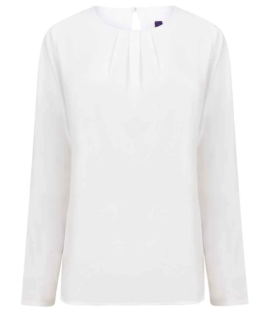 Henbury Ladies Pleat Front Long Sleeve Blouse 3 Henbury Ladies Pleat Front Long Sleeve Blouse - Image 3