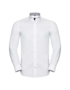 Russell Collection Mens Long Sleeve Tailored Contrast Herringbone Shirt 
